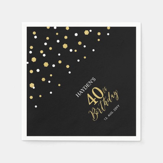 Serviette En Papier Serviettes modernes Gold & Black 40th Birthday Par (Devant)