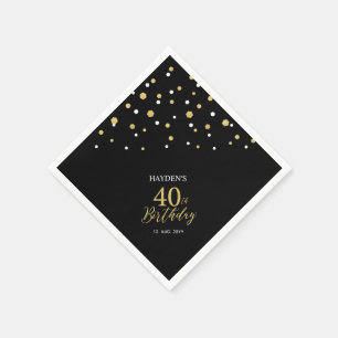 Serviette En Papier Serviettes modernes Gold & Black 40th Birthday Par