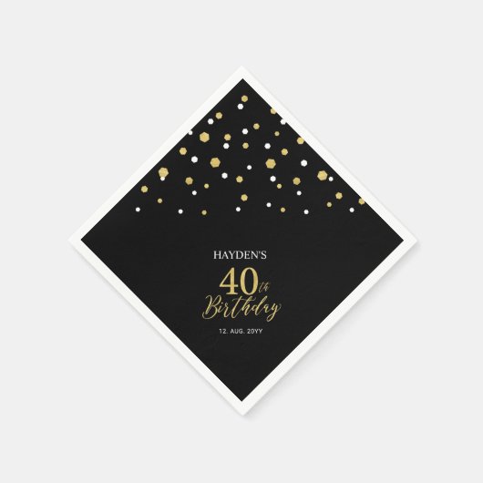 Serviette En Papier Serviettes modernes Gold & Black 40th Birthday Par (Coin)