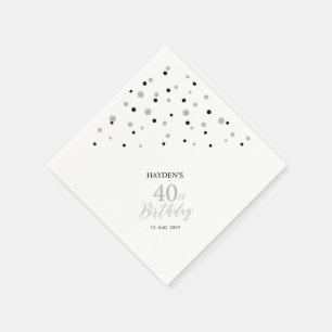 Serviette En Papier Serviettes modernes Silver & Black 40th Birthday P