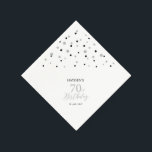 Serviette En Papier Serviettes modernes Silver & Black 70th Birthday P<br><div class="desc">Cette serviette en papier personnalisée ajoutera des détails élégants à votre journée spéciale. Ce design présente des confettis hexagones modernes en argent et noir avec du texte personnalisé. Parfait pour une fête de 70e anniversaire sur le thème argenté moderne. Des invitations et des fournitures de fête correspondants sont disponibles dans...</div>