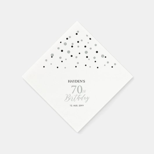 Serviette En Papier Serviettes modernes Silver & Black 70th Birthday P (Coin)