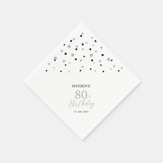 Serviette En Papier Serviettes modernes Silver & Black 80th Birthday P (Coin)
