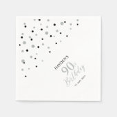 Serviette En Papier Serviettes modernes Silver & Black 90th Birthday P (Devant)