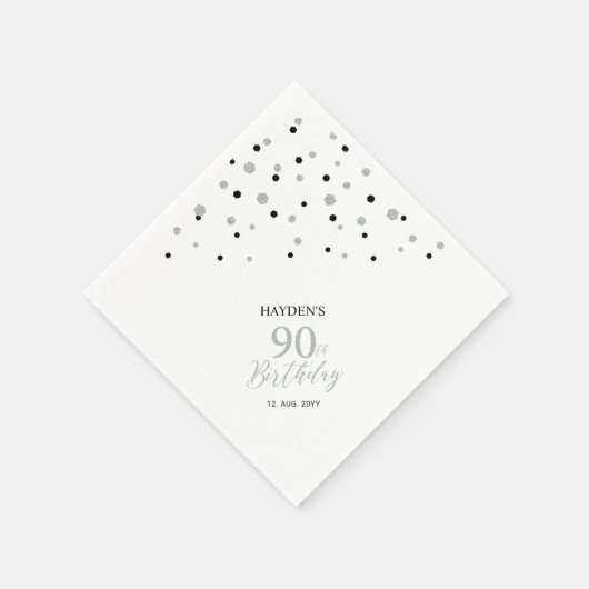 Serviette En Papier Serviettes modernes Silver & Black 90th Birthday P (Coin)