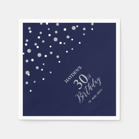 Serviette En Papier Serviettes modernes Silver & Navy 30e anniversaire (Devant)