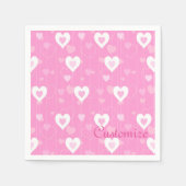 Serviette En Papier Serviettes Motif de Coeurs Rose et Blanc (Devant)
