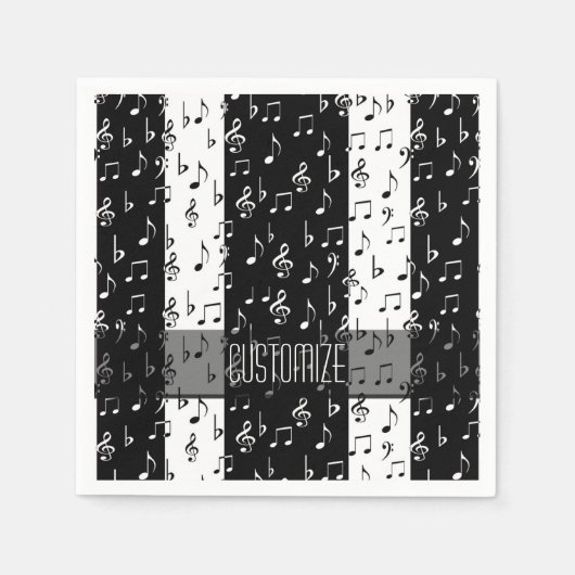 Serviette En Papier Serviettes musicales en noir et blanc (Devant)
