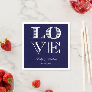 Serviette En Papier Serviettes Navy Blue Blanc LOVE