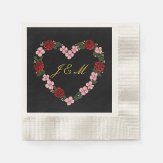 Serviette En Papier Serviettes noire - Mariage œur floral