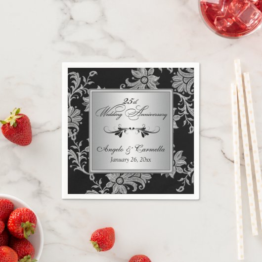 Serviette En Papier Serviettes noires, 25e anniversaire de Mariage en (En situation)