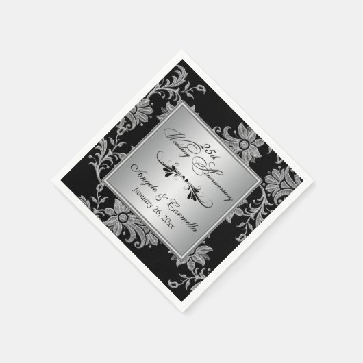 Serviette En Papier Serviettes noires, 25e anniversaire de Mariage en (Coin)
