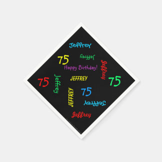Serviette En Papier Serviettes noires, 75e anniversaire de fête Noms r