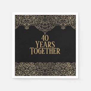 Serviette En Papier Serviettes noires avec dentelle dorée pour 40e ann