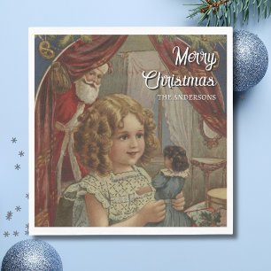 Serviette En Papier Serviettes nostalgiques vintage Santa Girl Doll