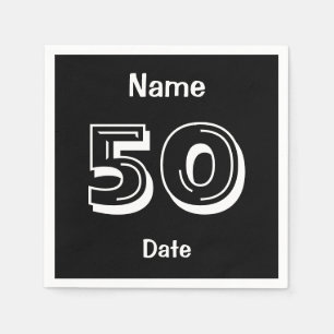 Serviette En Papier Serviettes personnalisées 50e anniversaire Black P
