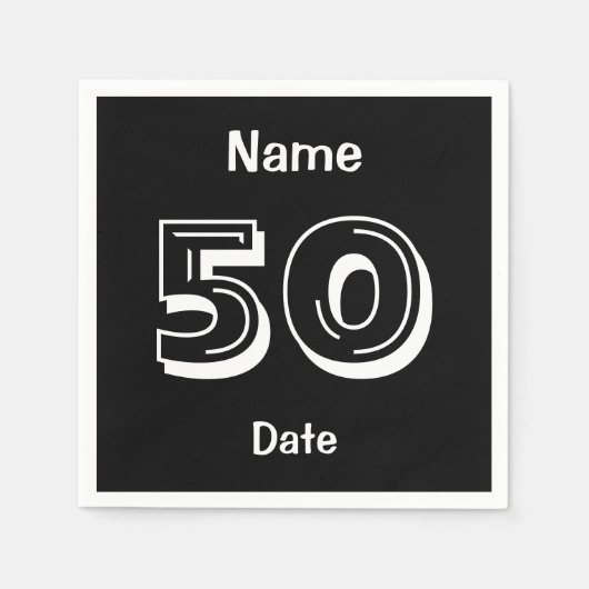Serviette En Papier Serviettes personnalisées 50e anniversaire Black P (Devant)