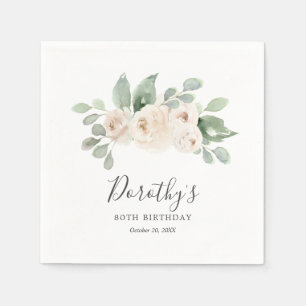 Serviette En Papier Serviettes personnalisées 80e anniversaire Rose bl