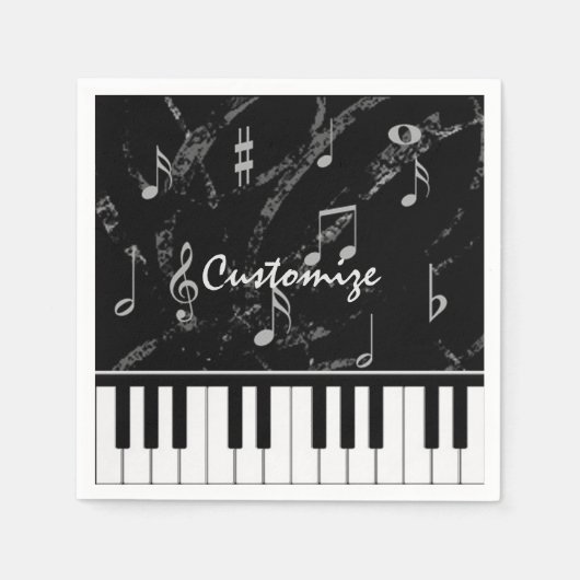 Serviette En Papier Serviettes personnalisées de piano noir et blanc (Devant)