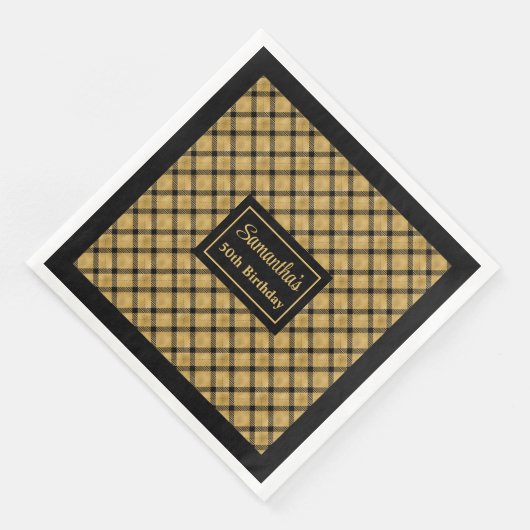 Serviette En Papier Serviettes personnalisées Noir Or Élégant Annivers (Coin)