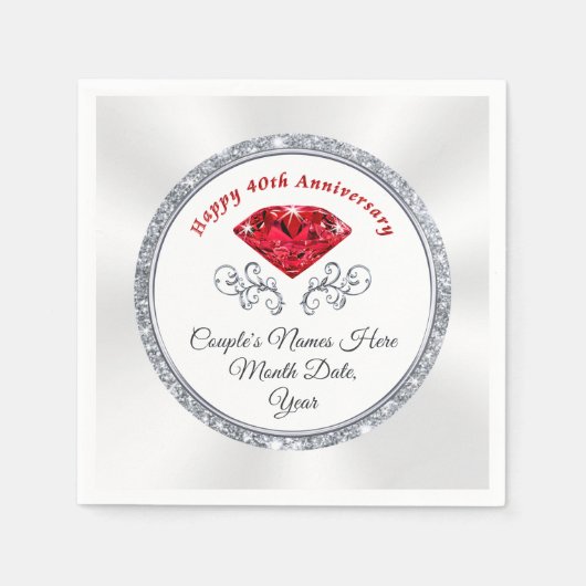 Serviette En Papier Serviettes personnalisées Ruby 40e anniversaire (Devant)