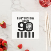 Serviette En Papier Serviettes photo rayées noir et blanc 90e annivers (En situation)