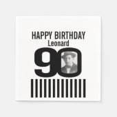 Serviette En Papier Serviettes photo rayées noir et blanc 90e annivers (Devant)