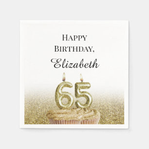 Serviette En Papier Serviettes pour 65e anniversaire blanc et or