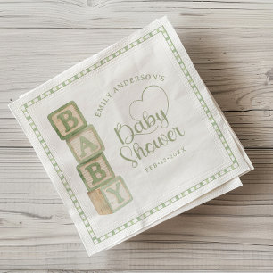 Serviette En Papier Serviettes pour baby shower blocs bébé vert sauge