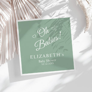 Serviette En Papier Serviettes pour Baby Shower de jumeaux vert sauge 