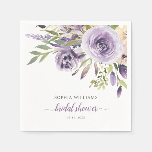 Serviette En Papier Serviettes pour Baby Shower Fleurs de Rose Violett (Devant)