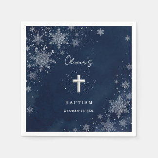 Serviette En Papier Serviettes pour baptême d'hiver Flocons de minuit
