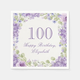 Serviette En Papier Serviettes pour les 100 ans Élégant floral violet