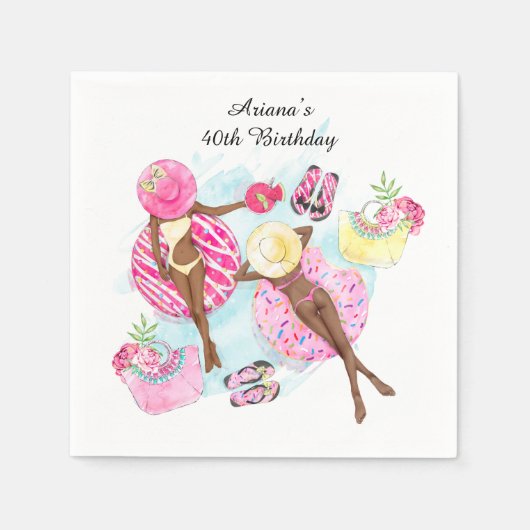 Serviette En Papier Serviettes pour les 40 ans des filles du pool rétr (Devant)