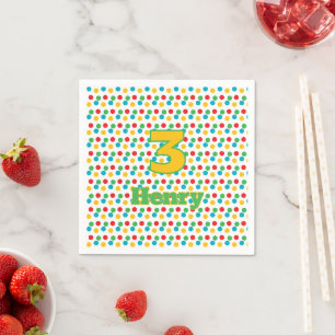 Serviette En Papier Serviettes pour troisième anniversaire avec pois c