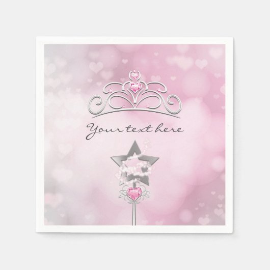 Serviette En Papier Serviettes Princess Wand & Crown Silver Pink Party (Devant)