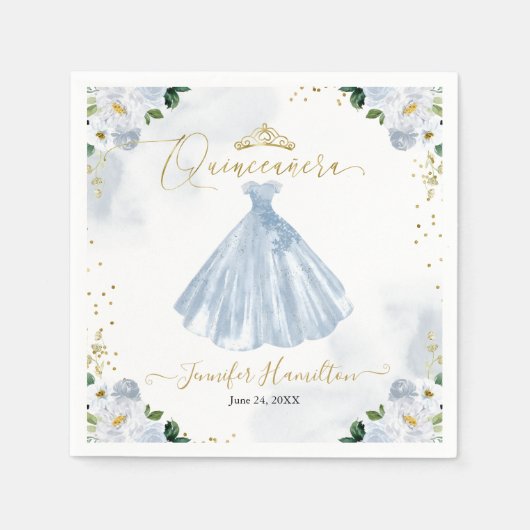 Serviette En Papier Serviettes Quinceanera Robe bleu floral Dusty (Devant)