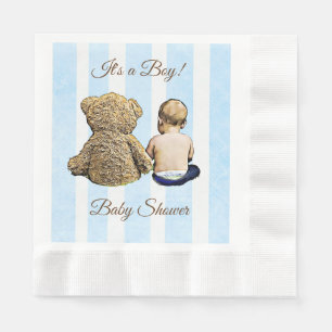 Serviette En Papier Serviettes rayées bleues de bébé et d'ours de