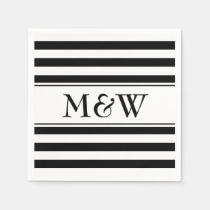 Serviette En Papier Serviettes rayées noir et blanc pour mariage