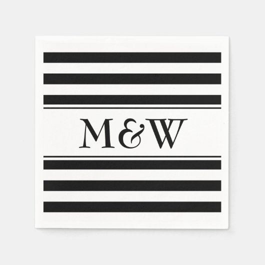 Serviette En Papier Serviettes rayées noir et blanc pour mariage (Devant)