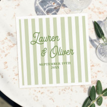 Serviettes rayées personnalisées pour mariage oliv