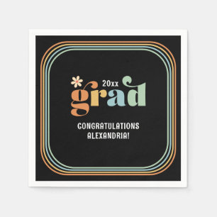 Serviette En Papier Serviettes Retro Boho Daisy 2025 Grad Black Party