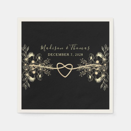 Serviette En Papier Serviettes romantiques de Mariage noir (Devant)