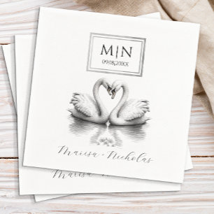 Serviette En Papier Serviettes romantiques Mariage de cygne   Noir & B