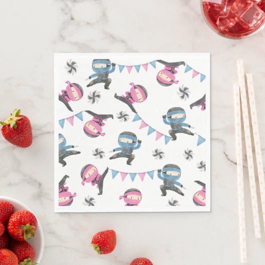 Serviette En Papier Serviettes rose et bleu Ninja Party (En situation)