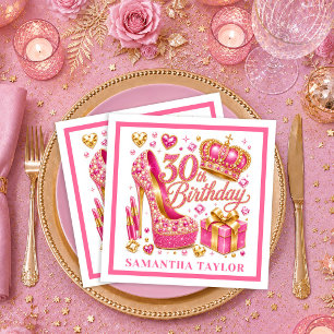 Serviette En Papier Serviettes rose et or scintillant 30e anniversaire
