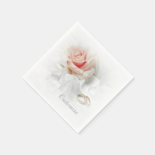 Serviette En Papier Serviettes Rose rose & Anneaux de mariage (Coin)
