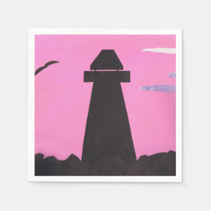 Serviette En Papier Serviettes roses avec un phare en silhouette