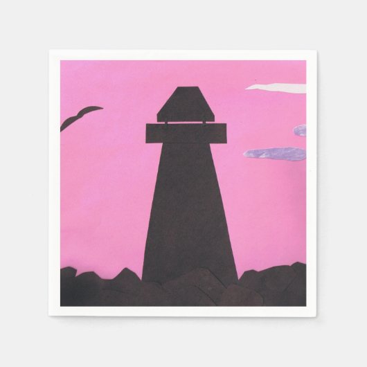 Serviette En Papier Serviettes roses avec un phare en silhouette (Devant)