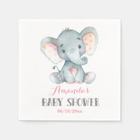 Serviettes roses Baby shower Eléphant fille